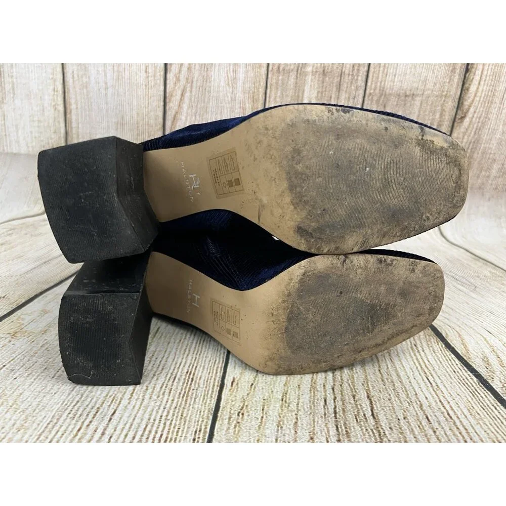 H By Halston Kandi Navy Blue Velvet Corduroy 7.5M Mid Calf Block Heel Y2K‎